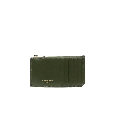 Y Fragments Zipped Card Case in Dark Pine