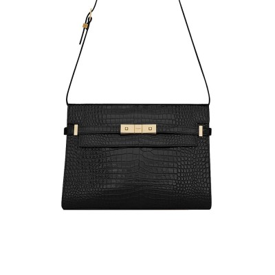 Y Manhattan Shoulder Bag in Crocodile Embossed Shiny Leather