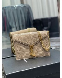 Y Cassandra Medium Chain Bag Dark Beige In Grain De Poudre Embossed