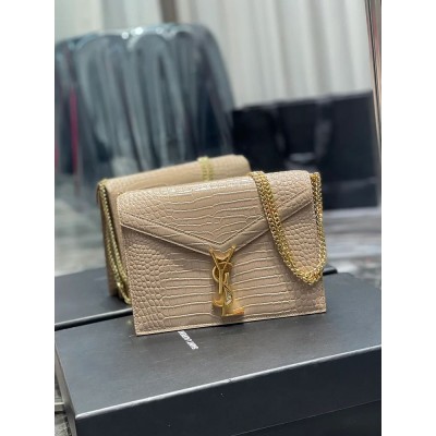 Y Cassandra Medium Chain Bag Dark Beige In Grain De Poudre Embossed