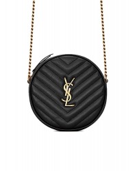 Y Vinyle Round Camera Bag in Chevron-Quilted Grain de Poudre Embossed Leather