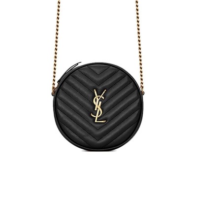 Y Vinyle Round Camera Bag in Chevron-Quilted Grain de Poudre Embossed Leather