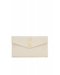 Y Uptown Pouch Grain De Poudre Embossed Leather in Blanc Vintage