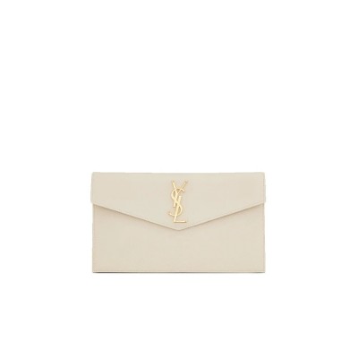 Y Uptown Pouch Grain De Poudre Embossed Leather in Blanc Vintage