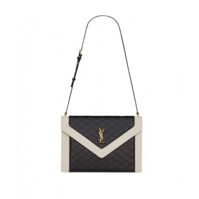 Y Gaby Satchel in Lambskin and Lamb Leather  Black&White