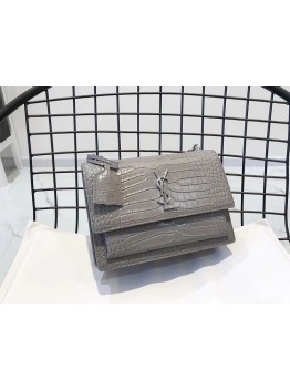 Y Medium Sunset In Crocodile Embossed Shiny Leather Bag