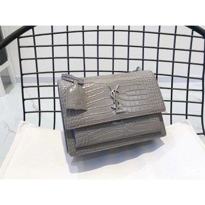 Y Medium Sunset In Crocodile Embossed Shiny Leather Bag