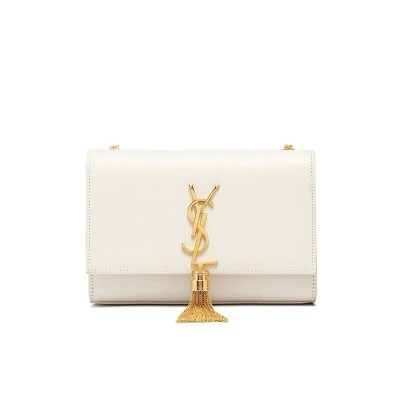 Y Kate Small Chain Bag with Tassel in Crocodile Embossed Shiny Leather