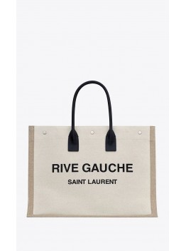 Y RIVE GAUCHE LARGE TOTE BAG IN PRINTED CANVAS AND LEATHER