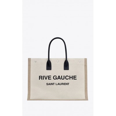 Y RIVE GAUCHE LARGE TOTE BAG IN PRINTED CANVAS AND LEATHER