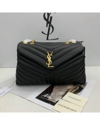 Y Loulou Bag Matelasse Y Leather Gold-tone Medium Black
