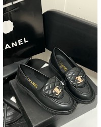 Chanel black leather shoes