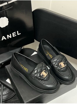 Chanel black leather shoes