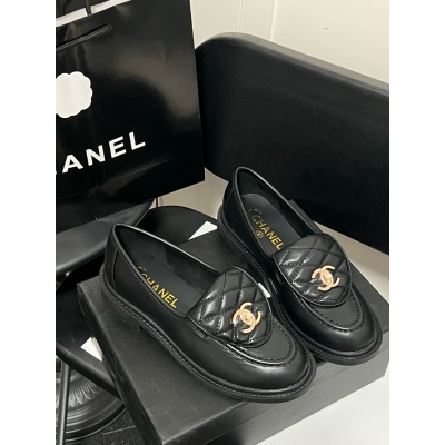Chanel black leather shoes