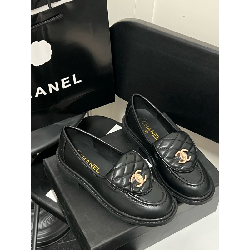 Chanel black leather shoes