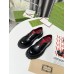 GUCCI's new thick-soled loafers with red and green webbing laces”。